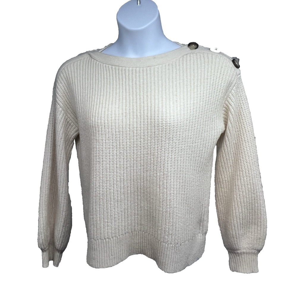 Madewell Boho Womens Beige Ribbed Chunky Knit Merino Wool Pullover Sweater Small